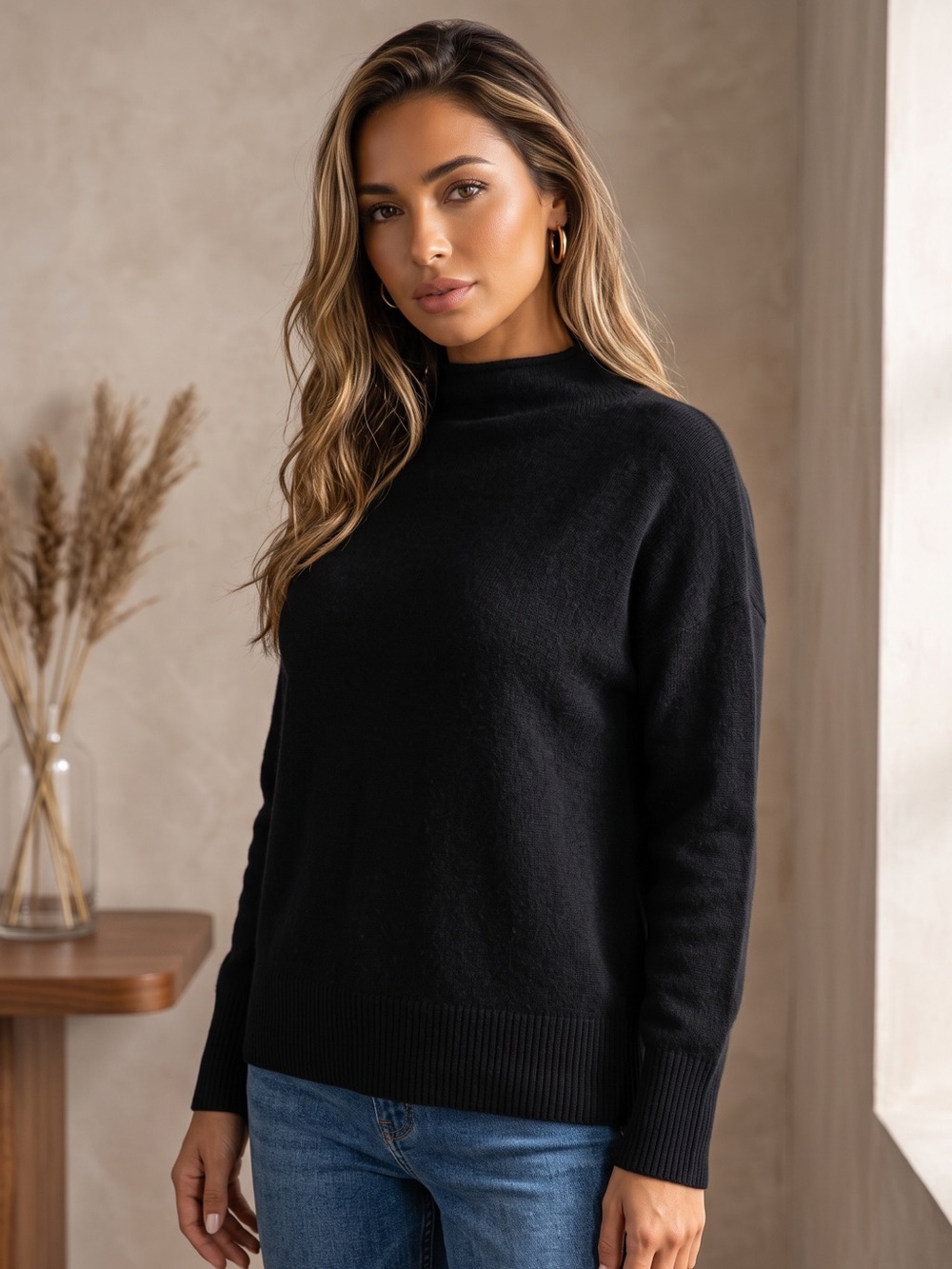 Quince 100% Mongolian Cashmere Funnel Neck Black Sweater Cozy Luxury NWT Medium
